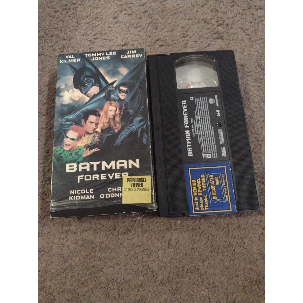 Batman Forever VHS Val Kilmer Jim Carrey 1995 Warner Bros BLOCKBUSTER RENTAL